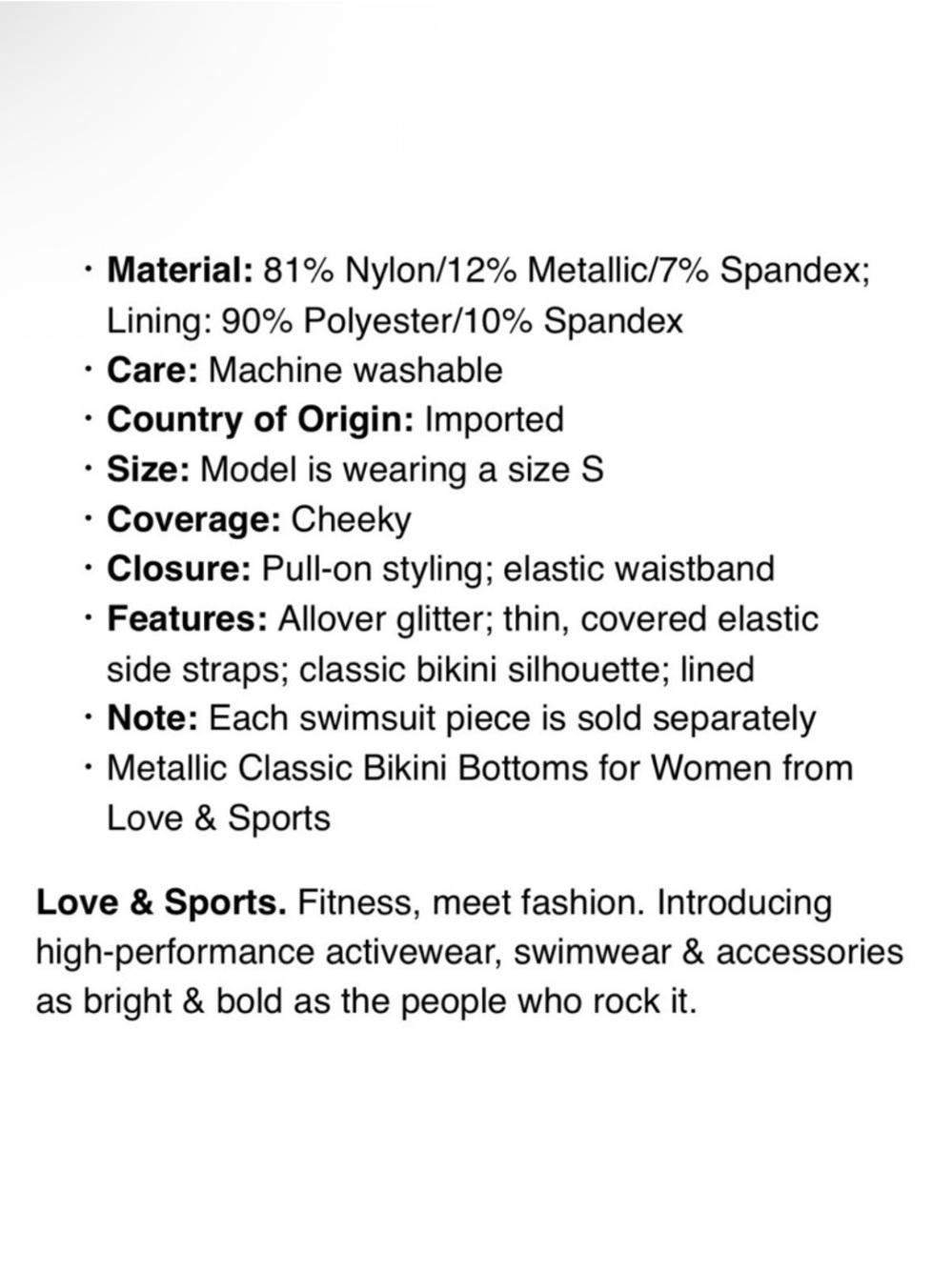LOVE & SPORTS L 12-14 Metallic Cinnamon Classic Side Tab Bikini Bottom NEW TAG - Picture 16 of 16